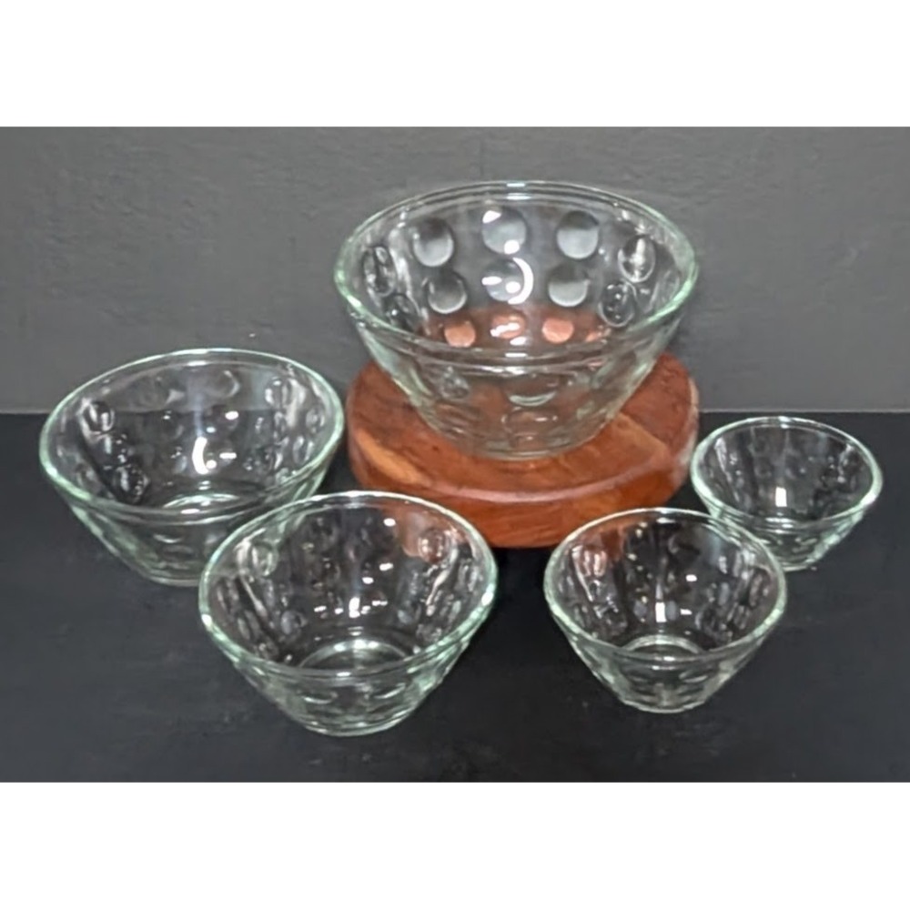 Vintage Hazel Atlas Raised Dot Nested Mixing Bowls Clear Set of‎ Five
